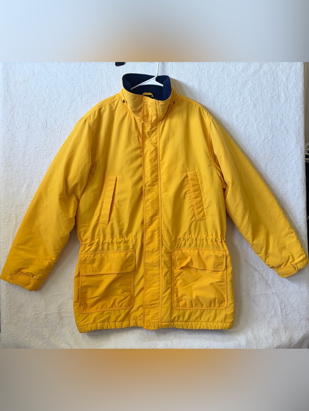 Vintage Land's End Mens Yellow Parka Squall Jacket With Detachable Hood Size XL